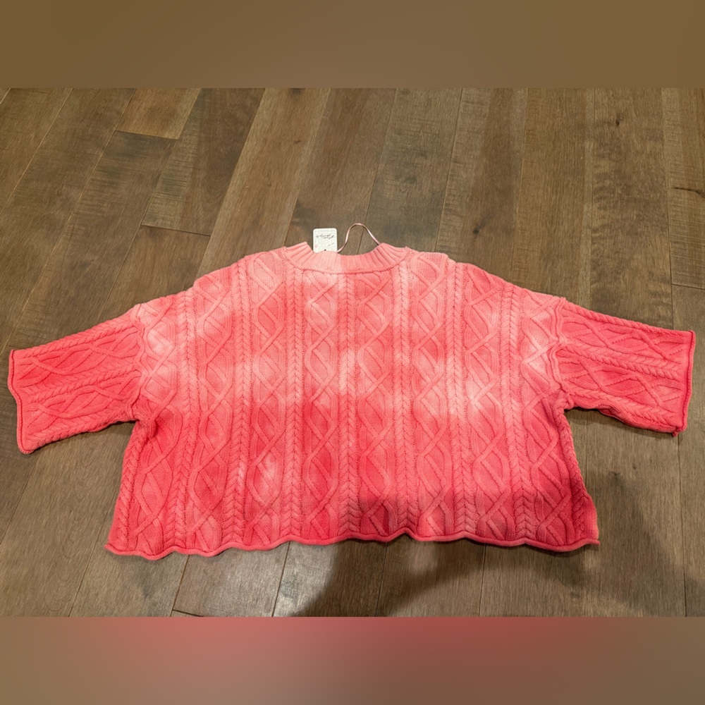 NWT Free People Washed Ashore cable stitch cotton sweater - color "Pink Rose” XS - Picture 4 of 5